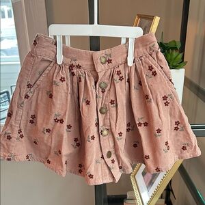 Rylee + Cru Dusty Pink Corduroy Skater Skirt with Embroidered Flowers